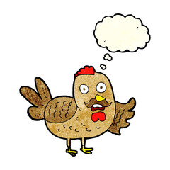cartoon old rooster with thought bubble