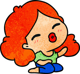 textured cartoon of cute kawaii girl