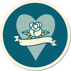 tattoo style sticker of a heart rose and banner