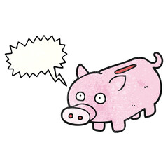 speech bubble textured cartoon piggy bank