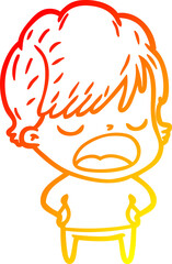 warm gradient line drawing cartoon woman talking