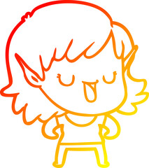 warm gradient line drawing cartoon elf girl