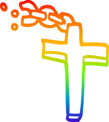 rainbow gradient line drawing cartoon silver cross