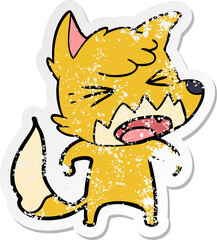 distressed sticker of a angry cartoon fox