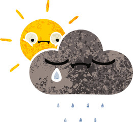 retro illustration style cartoon storm cloud and sun