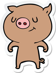 sticker of a happy cartoon pig