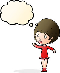 cartoon pretty woman with thought bubble