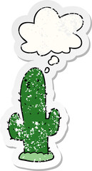 cartoon cactus and thought bubble as a distressed worn sticker
