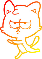 warm gradient line drawing bored cartoon cat