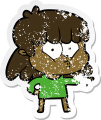 distressed sticker of a cartoon whistling girl