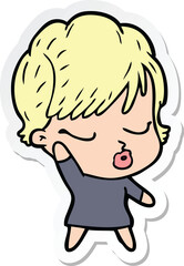 sticker of a cartoon woman with eyes shut