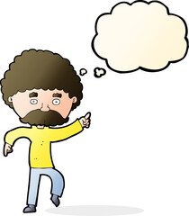 cartoon seventies style man disco dancing with thought bubble