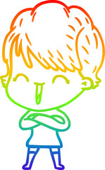 rainbow gradient line drawing cartoon laughing woman