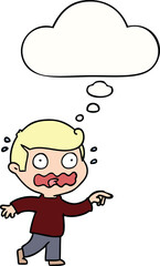 cartoon stressed out pointing and thought bubble
