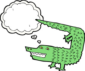 cartoon crocodile with thought bubble