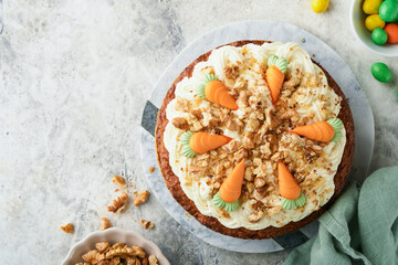 Easter Carrot cake with cream cheese frosting. Delicious carrot cake with walnut and cream cheese...