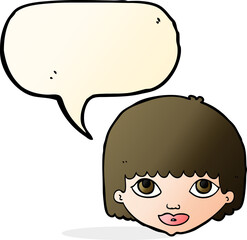 cartoon female face with speech bubble