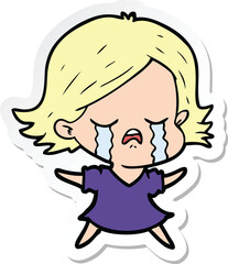 sticker of a cartoon girl crying
