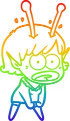 rainbow gradient line drawing cartoon shocked alien girl