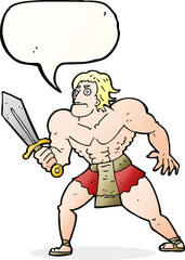 cartoon fantasy hero man with speech bubble