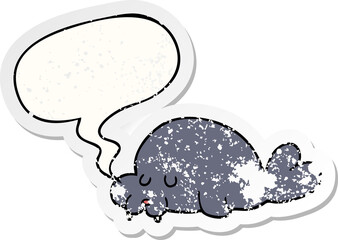 cartoon walrus and speech bubble distressed sticker