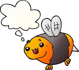 funny cartoon bee and thought bubble in smooth gradient style