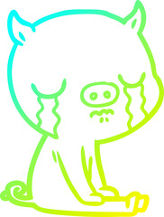 cold gradient line drawing cartoon pig crying
