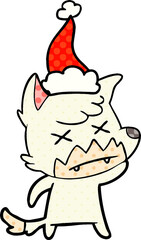 comic book style illustration of a dead fox wearing santa hat