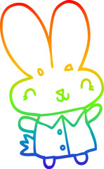 rainbow gradient line drawing cute cartoon tiny rabbit