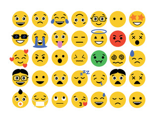 Abstract funny flat style emoji emoticon icon set