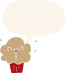 cartoon cupcake and speech bubble in retro style