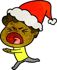 textured cartoon of a furious man wearing santa hat