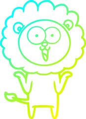 cold gradient line drawing happy cartoon lion
