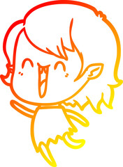 warm gradient line drawing cute cartoon happy vampire girl