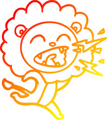 warm gradient line drawing cartoon running lion