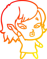 warm gradient line drawing cute cartoon vampire girl