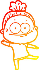 warm gradient line drawing cartoon happy old woman