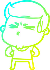 cold gradient line drawing cartoon man sweating
