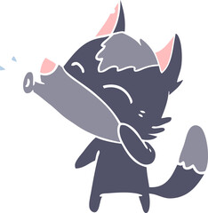 howling wolf flat color style cartoon