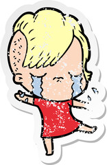 distressed sticker of a cartoon crying girl