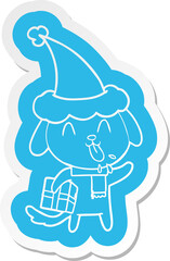 cute cartoon  sticker of a dog with christmas present wearing santa hat