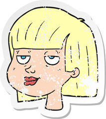 retro distressed sticker of a cartoon female face