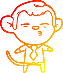 warm gradient line drawing cartoon suspicious monkey
