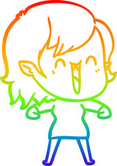 rainbow gradient line drawing cute cartoon happy vampire girl