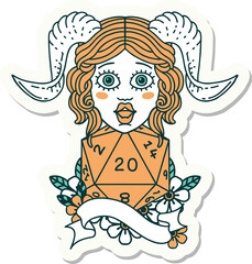 tiefling with natural twenty dice roll sticker