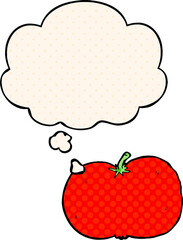 cartoon tomato and thought bubble in comic book style