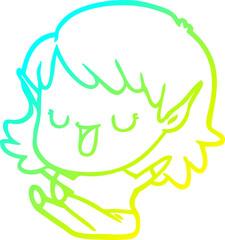 Fototapeta premium cold gradient line drawing cartoon elf girl