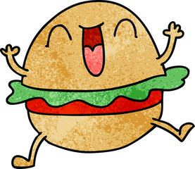 quirky hand drawn cartoon happy veggie burger