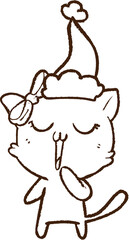 Festive Cat Charcoal Drawing