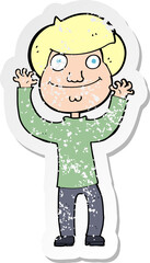 retro distressed sticker of a cartoon happy boy